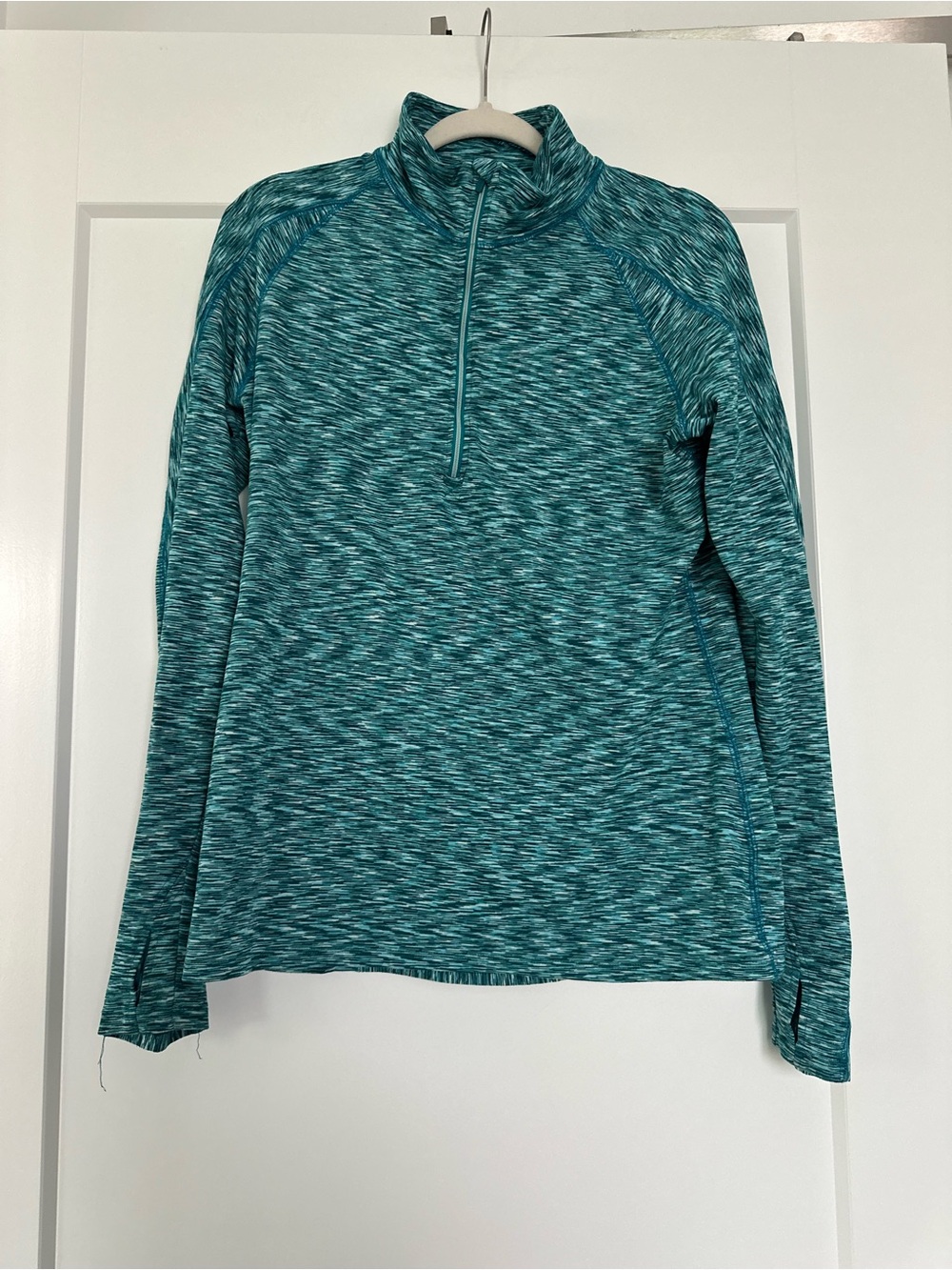 Athleta Teal Space-Dyed Quarter-Zip Turtleneck Top